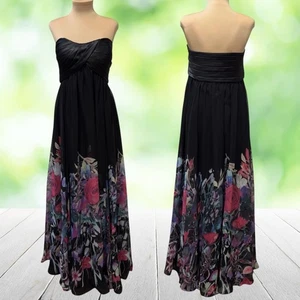 Vestido de Noche LA FEMME PARIS Talla 16 Negro Floral Sin Tirantes Gasa Vestido Formal - Imagen 1 de 13