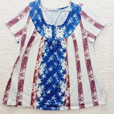 T-Shirt Size XXL Stars Stripes Muted Babydoll Casual Holiday Americana Patriotic - Image 1 of 4