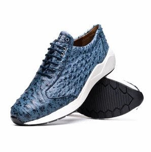 NUEVO Marco Milano Exótico Vestido Tenis Zapatos Cuero Genuino Avestruz Varenna Azul - Imagen 1 de 5