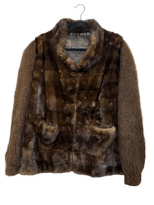 Cappotto pelliccia visone donna vintage maniche lana marrone elegante anni 60 - Foto 1 di 9