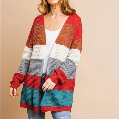 NWT umgee Boutique Multicolored open front Cardigan Sweater color block sz S - Image 1 of 4