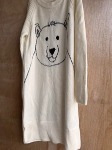 GAP Kids Cream Cotton Sweater Dress Size 6-7 With Bear Design Super Cute Comfy - Picture 1 of 11