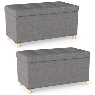 2PCS 30” Storage Ottoman Bench w/Tray Rubber Wood Legs for Small Space Entryway - Image 1 of 4