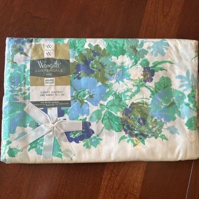 Paquete de sábanas planas vintage Wamsutta Lustercale retrato de jardín blanco 72"x108" Foto 1 de 4