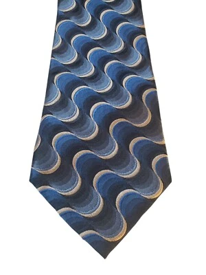 Van Heusen 男式领带设计师蓝色灰色波浪线海洋迷幻 70 年代 — 第 1/4 张图片