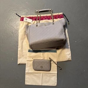 Tory Burch Bryant gesteppte lässige französische graue Ledertasche mit Handgelenktasche neu - Bild 1 von 7