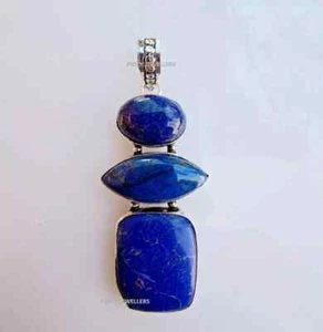 Natürlicher Lapislazuli Anhänger 925 Sterling Silber groß antik Handarbeit Halskette - Bild 1 von 4