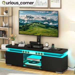 Black TV Stand with Mount Power Outlet LED Storage for 50 to 70 inch TVs Console - Picture 1 of 9
