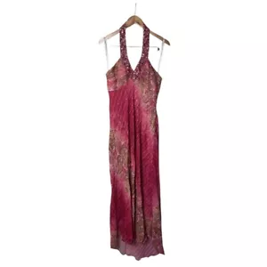 Y2K Vintage Niki Livas Pink Floral Beaded Prom Maxi Dress 14 1372 - Picture 1 of 9