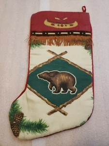 Vintage Christmas stocking Canoe and bear theme 18 Inches - Picture 1 of 3