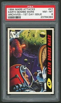 1994 Topps Mars Attacks Archives - 1st Day Issue #47 Earth Bombs Mars PSA 8 - Image 1 of 4