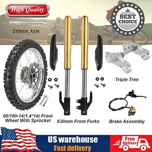 60/100-14 Front Wheel With Forks & Triple Tree Disc Brake Kit For Pit Bike 110cc - Foto 1 di 12