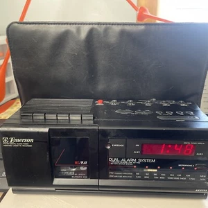 Emerson AK2755 Dual Alarm Clock AM FM Radio Cassette Recorder Black with Red LED - Picture 1 of 15