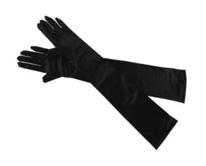 Black Long Gloves Satin Elegant Fancy Dress Halloween Costume Party 1920s - Picture 1 of 1