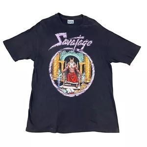 VTG Savatage Hall of the Mountain King Madness Reigns 1988 Black Tour T-Shirt Sz - Picture 1 of 5