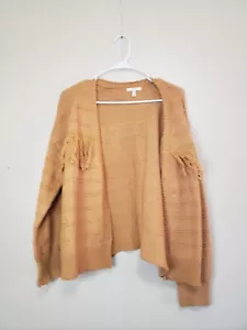 Maurices Women M Cardigan Sweater Fringe Yellow Gold Open Front Office Career - Picture 1 of 6