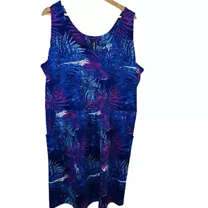 Badeanzug Coverup Kleid 18/20 Blau Geometrisch Stretch Taschen Knielang Strand - Bild 1 von 11