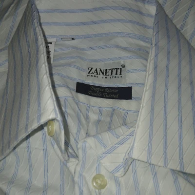 CAMICIA ABITO ZANETTI UOMO LS BLU/BIANCO A RIGHE DOPPIO RITORTO COTONE - 16,5x34" - Immagine 1 di 4