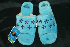 Vintage Fruit of the Loom Velvet Slippers Blue sz 8-8.5 NEW 1990s - Picture 1 of 7