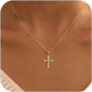 Cross Necklace for Women Trendy,Dainty 14K Gold Plated Cross Pendant Cute Choker - Picture 1 of 7
