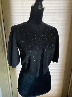 Moschino Negro Diseñador Bolero Suave Ligero Abotonable Suéter Chaqueta Foto 1 de 4