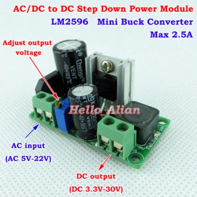 LM2596 AC/DC to DC Buck Step-Down Volt Converter 3.3V 5V 9V 12V Rectifier Filter - Image 1 of 4