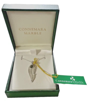 NWT CONNEMARA MARBLE STERLING SILVER 925 NECKLACE LEAF FEATHER IRELAND IRISH - Image 1 of 4