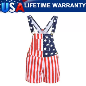 ON SALE!! Overalls USA America Flag Print Bib Pants Jumpsuit Romper Shorts 4XL - Picture 1 of 18
