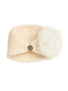Jennifer Behr Women's Fox Fur Pom-pom Merino Wool Kerchief Hat - Picture 1 of 6