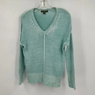 Tommy Bahama Womens Linen Blend Sweater Size XS Teal V Neck Beachy Vacation - Image 1 of 4