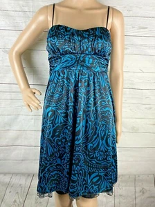 Ruby Rox Party Dress Juniors Medium Teal Black Floral Pattern Satin Net Ruffle - Picture 1 of 12