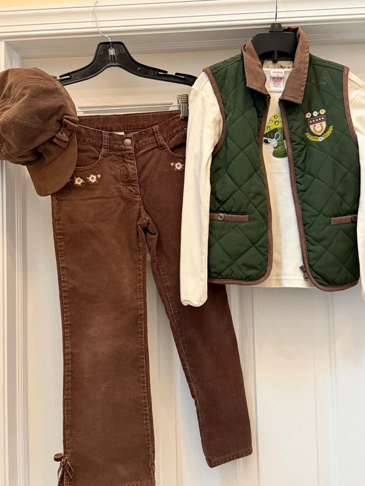 Gymboree Brown Corduroys Shirt Best in Show Vest green quilted 6 7 Hat - Image 1 of 4