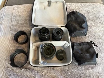 (LOT 3) Panasonic Lumix Lenses w/ Case & Covers - Image 1 of 4