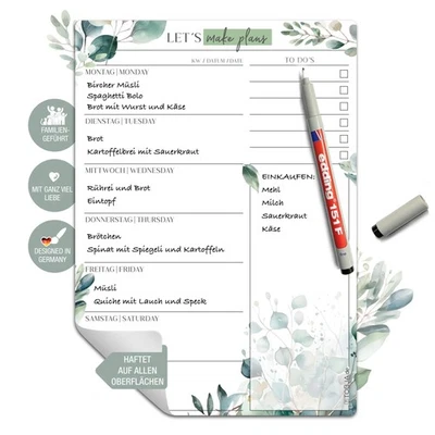  Essensplaner abwischbar inkl. Stift Wochenplaner Speiseplan wiederverwendbar A4 - Bild 1 von 4
