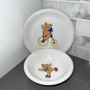 LILLIAN VERNON Vintage 1985 CHILDS TEDDY BEAR 2 PIECE SET BOWL & PLATE  - Picture 1 of 5