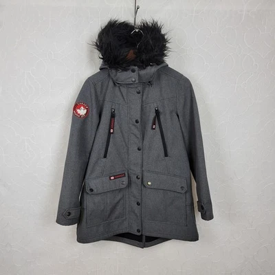 Canada Weather Gear Women's Jacket L Gray Faux Fur Hooded Softshell Anorak Zip - Image 1 of 4