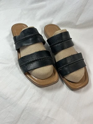 Coach And Four Black Leather Slide Sandals 8.5M Womens Made In Italy - Image 1 of 4
