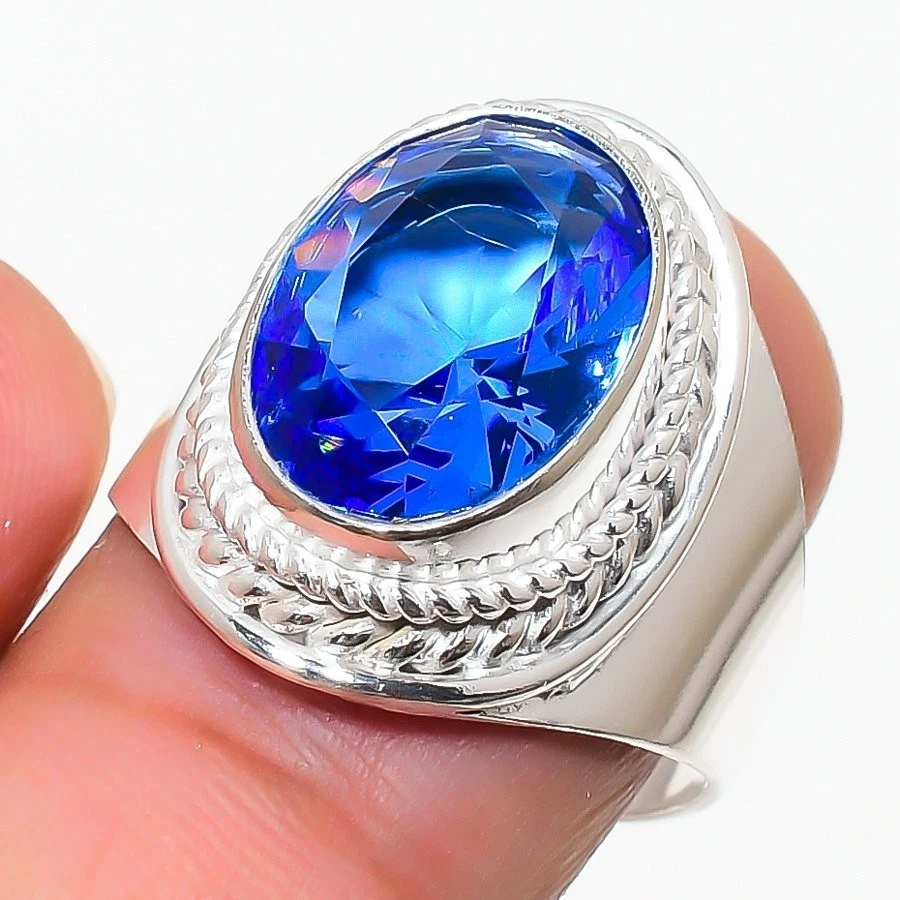 Подарочное кольцо из стерлингового серебра 925 пробы с голубым танзанитом и драгоценными камнями все размеры - Изображение 1 из 1