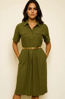 Vestidos Deportivos Argenti Vintage Verde Oliva Seda Talla 6 Bolsillos Cuello Botón Foto 1 de 4