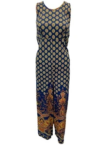 Vintage 70s Berkleigh Juniors Psychedelic Paisley Blue & Orange Jumpsuit Size S - Picture 1 of 9
