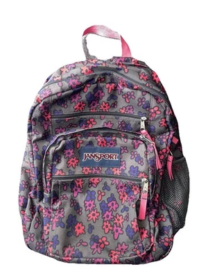 Jansport Grey Pink/ Purple Flower Floral School Backpack Boho Hippie - Image 1 of 4
