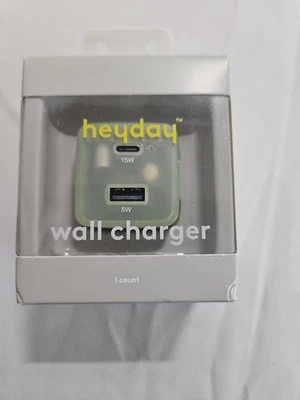 Nuevo Cargador de Pared Heyday Doble Puerto 15w/5W USB-A y USB-C - Verde.   A13 Foto 1 de 4