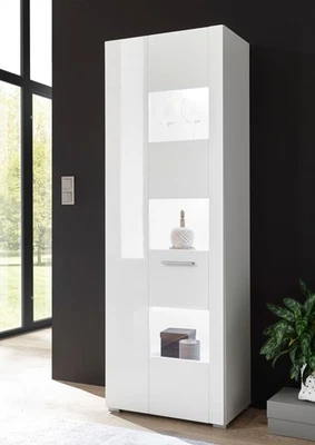 Vitrine Corado 58cm weiß Hochglanz Standvitrine Wohnzimmer Modern Höhe 170cm - Bild 1 von 4