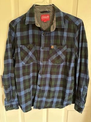 Camisa Coleman Botón Franela Para Hombre Grande Azul Verde Manga Larga Cuadros Exterior Foto 1 de 3