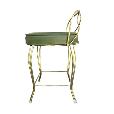 Taburete de tocador George Koch vintage con cojín de vinilo verde y marco de metal dorado Foto 1 de 4