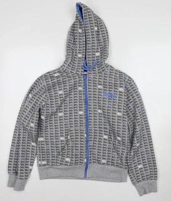 Lonsdale Unisex Grey Blue Full Zip Hoodie Size 12 - Image 1 of 4