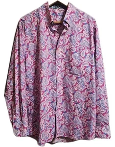 Camicia uomo Alan Flusser Paisley con bottoni manica lunga forte grande polsino ribaltabile - Foto 1 di 6