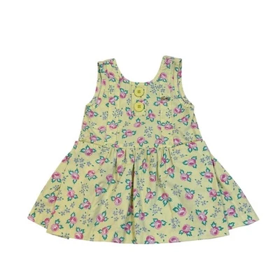 Lacoste Girls Yellow Floral Cotton Dress 4T With Back Buttons & Pockets - Image 1 of 4