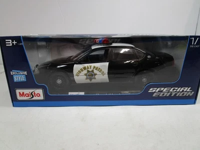 MAISTO 1/18 SPECIAL EDITION BLACK/WHITE CHEVY IMPALA 9C1 HIGHWAY PATROL POLICE - Image 1 of 4