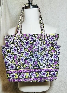 Vera Bradley Plum Petals Zip Top Shoulder Tote - Picture 1 of 11